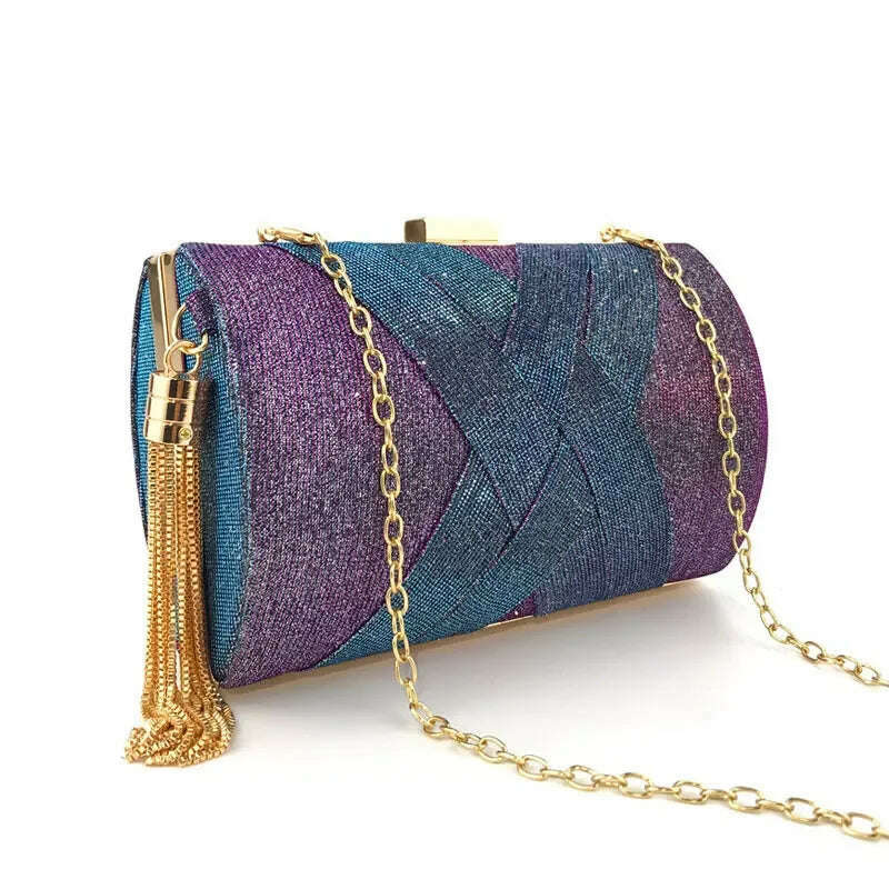 KIMLUD, New Wallet Stylish MultiColor Dinner Bag Evening Luxury Women Bridal Party Prom Golden Tassel Wedding Clutch Purse Shiny Handbag, KIMLUD Womens Clothes