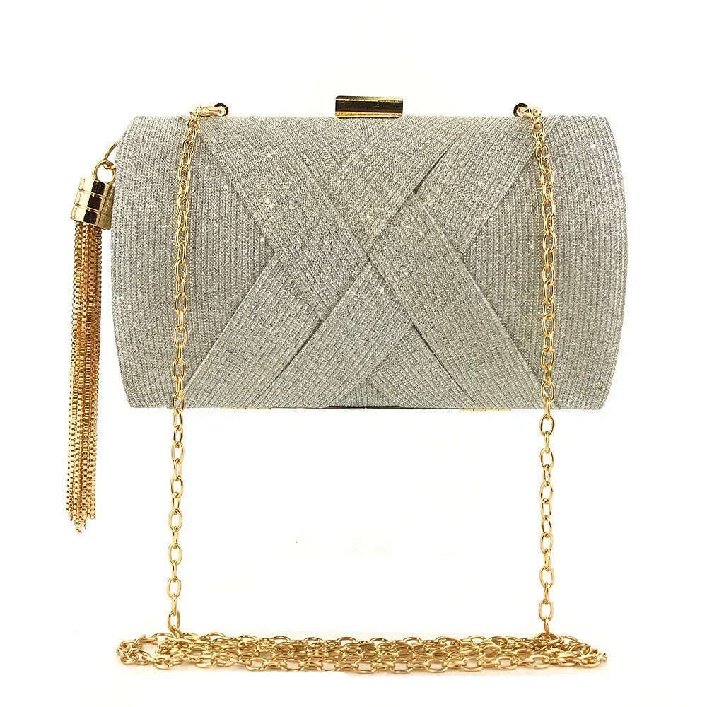 New Wallet Stylish MultiColor Dinner Bag Evening Luxury Women Bridal Party Prom Golden Tassel Wedding Clutch Purse Shiny Handbag - KIMLUD