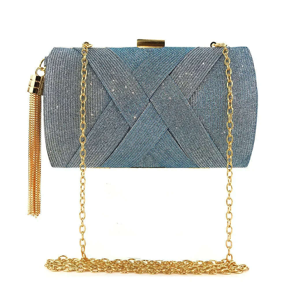 New Wallet Stylish MultiColor Dinner Bag Evening Luxury Women Bridal Party Prom Golden Tassel Wedding Clutch Purse Shiny Handbag - KIMLUD