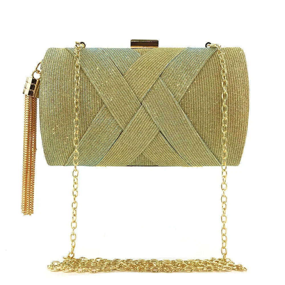 New Wallet Stylish MultiColor Dinner Bag Evening Luxury Women Bridal Party Prom Golden Tassel Wedding Clutch Purse Shiny Handbag - KIMLUD