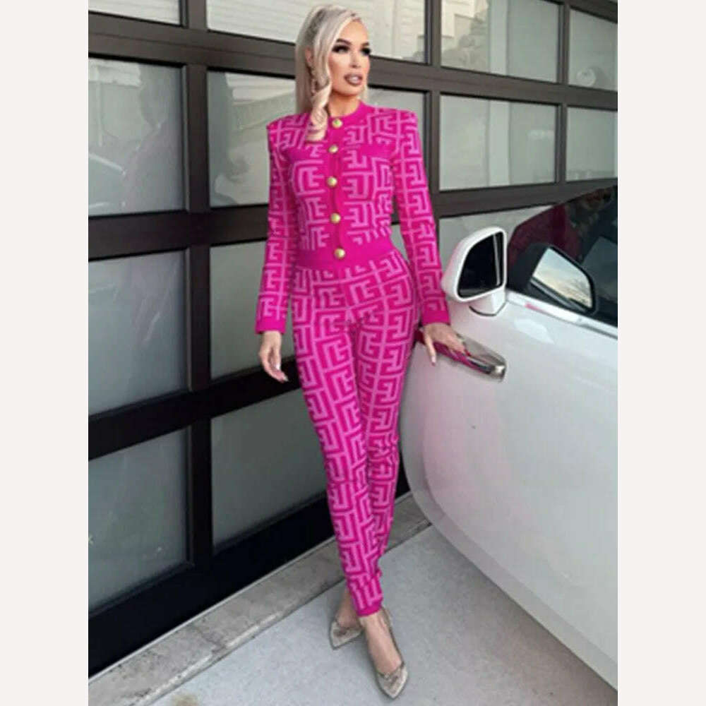 KIMLUD, New Winter Style Ladies Long Sleeve Button Sexy Bodycon Women's Set Coat Pants Fashion Celebrity Nightclub Party Set, 1 Set / M, KIMLUD APPAREL - Womens Clothes