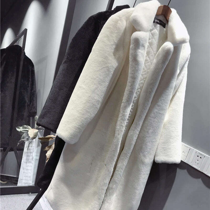 KIMLUD, New Women Autumn Winter Furry Warm Fur Outerwear Fashion Loose Faux Fur Rabbit Long Jacket Casual Thickened Fur Coat, KIMLUD Womens Clothes