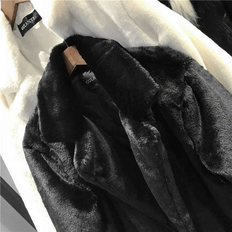 KIMLUD, New Women Autumn Winter Furry Warm Fur Outerwear Fashion Loose Faux Fur Rabbit Long Jacket Casual Thickened Fur Coat, KIMLUD Women's Clothes