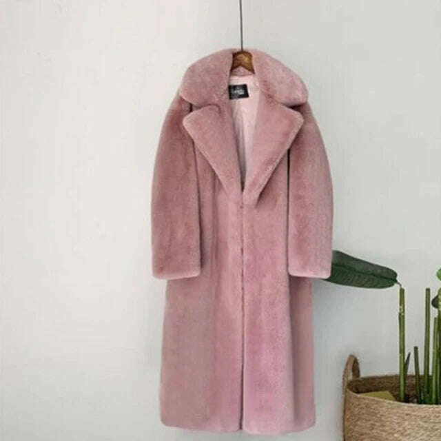 KIMLUD, New Women Autumn Winter Furry Warm Fur Outerwear Fashion Loose Faux Fur Rabbit Long Jacket Casual Thickened Fur Coat, Dark pink / S, KIMLUD Womens Clothes