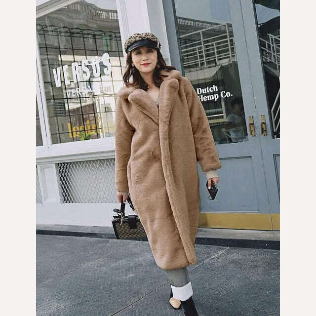 KIMLUD, New Women Autumn Winter Furry Warm Fur Outerwear Fashion Loose Faux Fur Rabbit Long Jacket Casual Thickened Fur Coat, tuo se / S, KIMLUD Womens Clothes