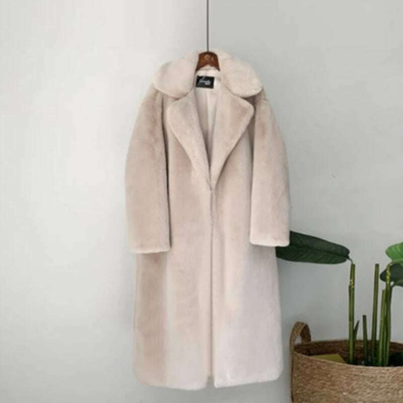 KIMLUD, New Women Autumn Winter Furry Warm Fur Outerwear Fashion Loose Faux Fur Rabbit Long Jacket Casual Thickened Fur Coat, APRICOT / S, KIMLUD Women's Clothes