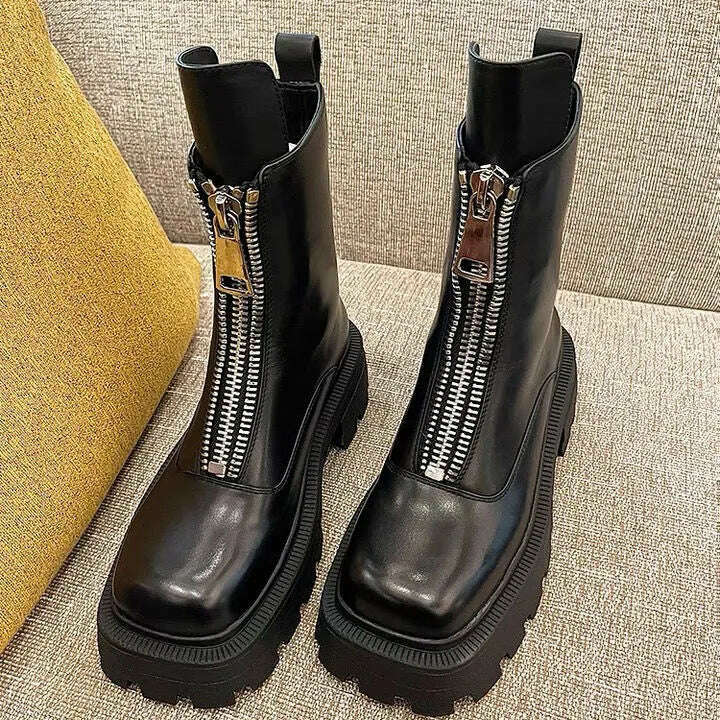 New Women MEN Leather Ankle Boots Shoes Round Toe Slip on Thick Bottom Elastic Cool Short Boots Footwear Botas De Mujer 43 44 - KIMLUD