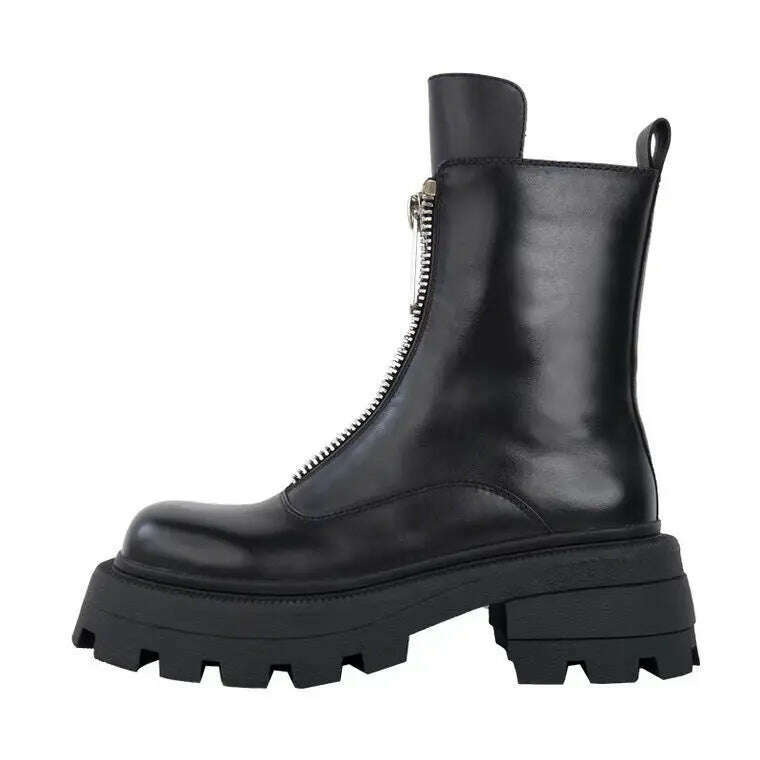 New Women MEN Leather Ankle Boots Shoes Round Toe Slip on Thick Bottom Elastic Cool Short Boots Footwear Botas De Mujer 43 44 - KIMLUD