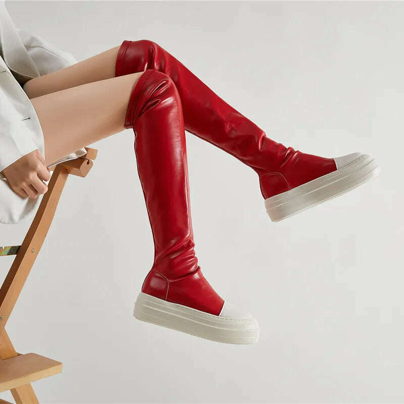New Women Shoes Over Knee High Boots Luxury Trainers Winter Casual Brand Snow Spring Flats Shoes Black Big Size Mid-calf Boots - KIMLUD