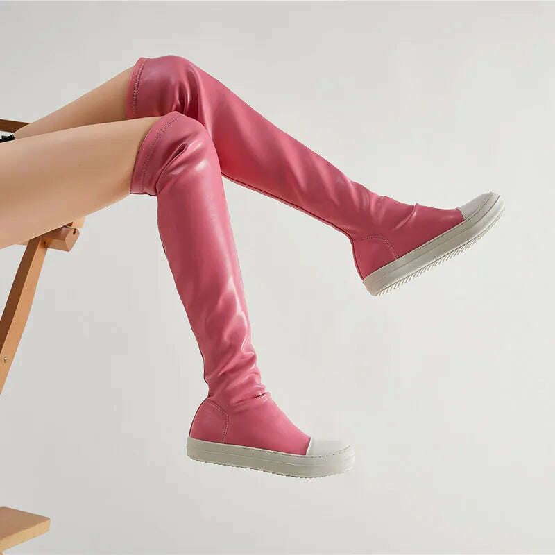 New Women Shoes Over Knee High Boots Luxury Trainers Winter Casual Brand Snow Spring Flats Shoes Black Big Size Mid-calf Boots - KIMLUD