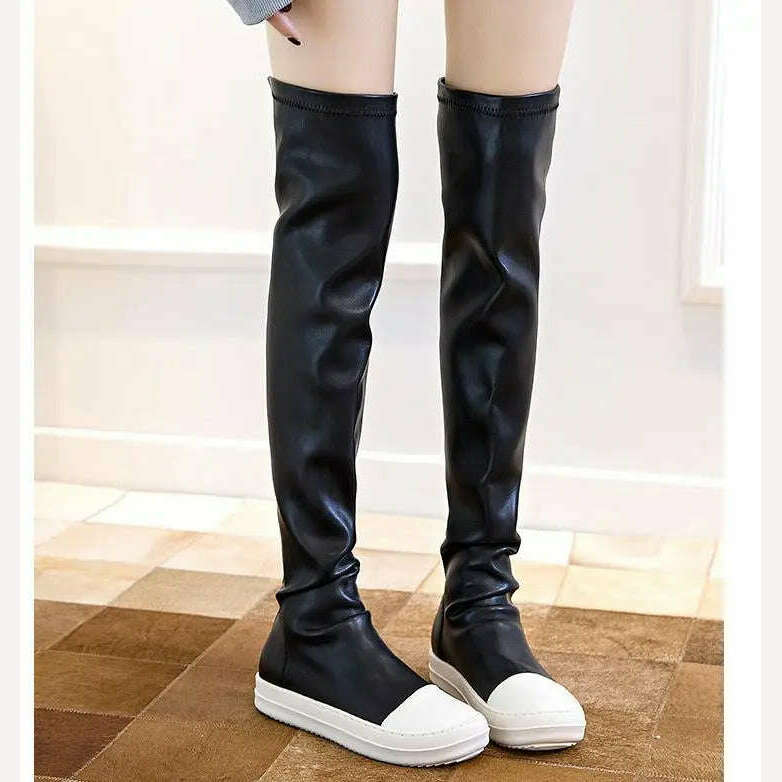 New Women Shoes Over Knee High Boots Luxury Trainers Winter Casual Brand Snow Spring Flats Shoes Black Big Size Mid-calf Boots - KIMLUD