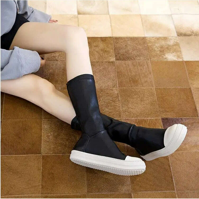 New Women Shoes Over Knee High Boots Luxury Trainers Winter Casual Brand Snow Spring Flats Shoes Black Big Size Mid-calf Boots - KIMLUD