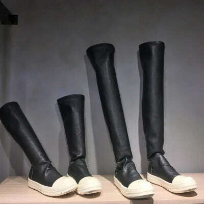 New Women Shoes Over Knee High Boots Luxury Trainers Winter Casual Brand Snow Spring Flats Shoes Black Big Size Mid-calf Boots - KIMLUD