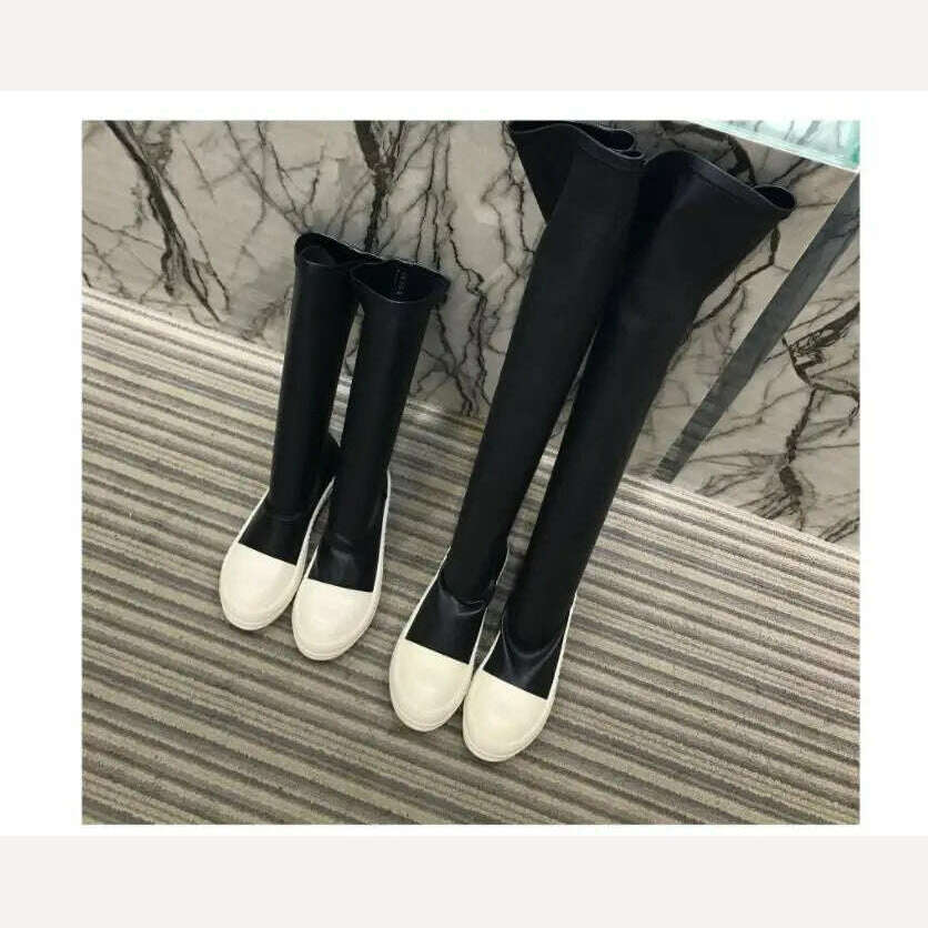 KIMLUD, New Women Shoes Over Knee High Boots Luxury Trainers Winter Casual Brand Snow Spring Flats Shoes Black Big Size Mid-calf Boots, KIMLUD Womens Clothes