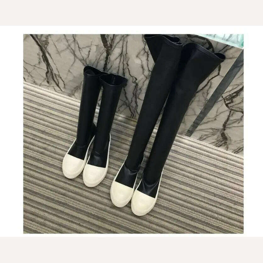 New Women Shoes Over Knee High Boots Luxury Trainers Winter Casual Brand Snow Spring Flats Shoes Black Big Size Mid-calf Boots - KIMLUD