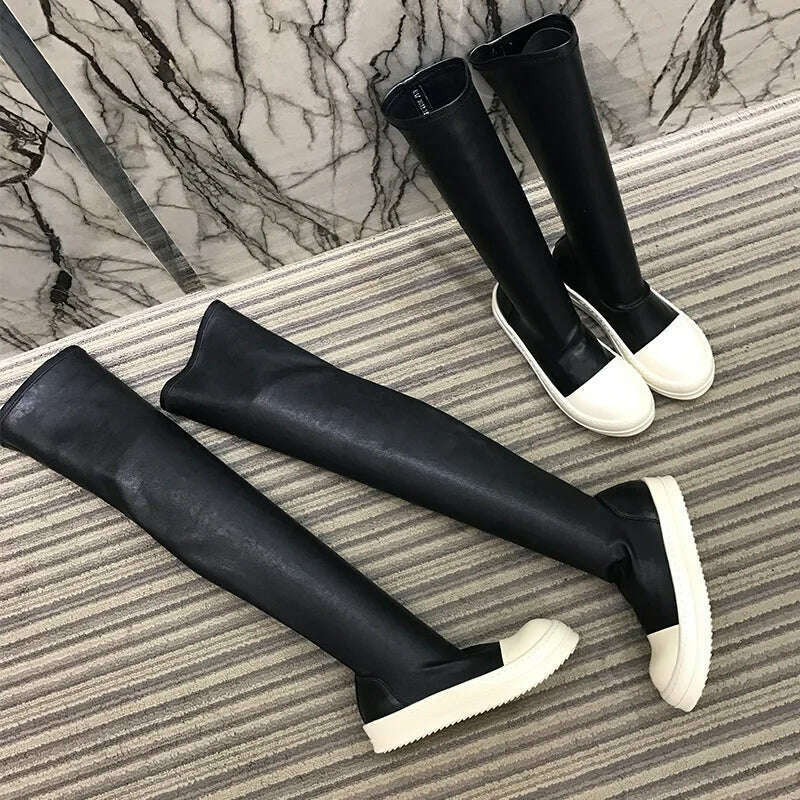 New Women Shoes Over Knee High Boots Luxury Trainers Winter Casual Brand Snow Spring Flats Shoes Black Big Size Mid-calf Boots - KIMLUD