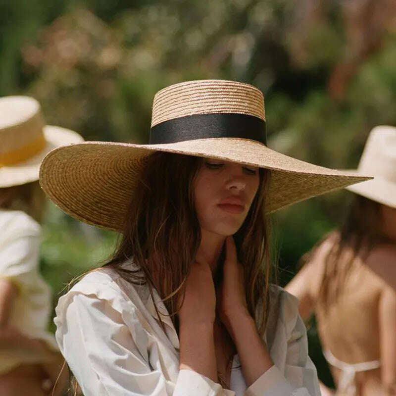 KIMLUD, New Women Wide Brim Beach Hat Ladies Summer Big Straw Hats UV Protection Sun Hat S1340-15cm, KIMLUD Women's Clothes