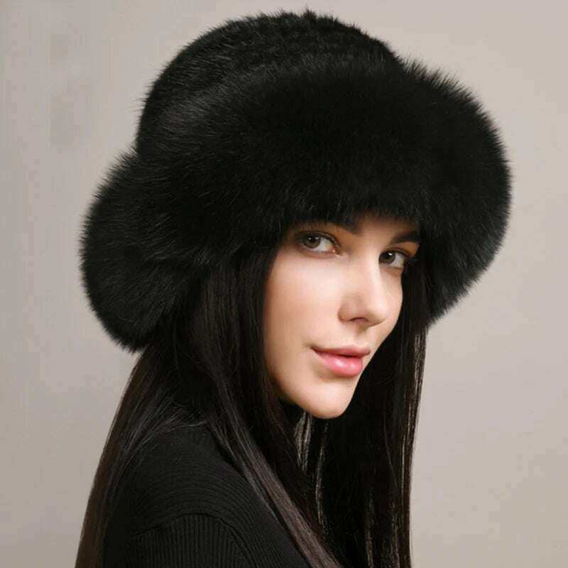 KIMLUD, New Women Winter Luxury Knitted Real Mink Fur Bomber Hat Natural Warm Fox Fur Cap Girls Quality Soft 100% Genuine Mink Fur Hats, black / One Size, KIMLUD Womens Clothes