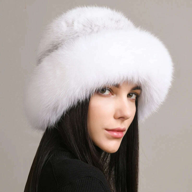 KIMLUD, New Women Winter Luxury Knitted Real Mink Fur Bomber Hat Natural Warm Fox Fur Cap Girls Quality Soft 100% Genuine Mink Fur Hats, cross mink / One Size, KIMLUD Women's Clothes