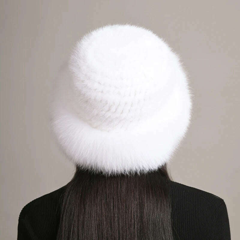 KIMLUD, New Women Winter Luxury Knitted Real Mink Fur Bomber Hat Natural Warm Fox Fur Cap Girls Quality Soft 100% Genuine Mink Fur Hats, white / One Size, KIMLUD Womens Clothes