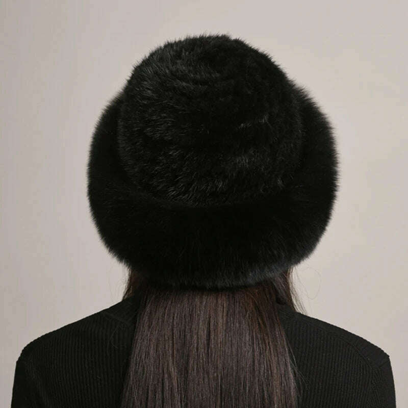 KIMLUD, New Women Winter Luxury Knitted Real Mink Fur Bomber Hat Natural Warm Fox Fur Cap Girls Quality Soft 100% Genuine Mink Fur Hats, KIMLUD Womens Clothes