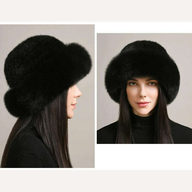KIMLUD, New Women Winter Luxury Knitted Real Mink Fur Bomber Hat Natural Warm Fox Fur Cap Girls Quality Soft 100% Genuine Mink Fur Hats, KIMLUD Womens Clothes