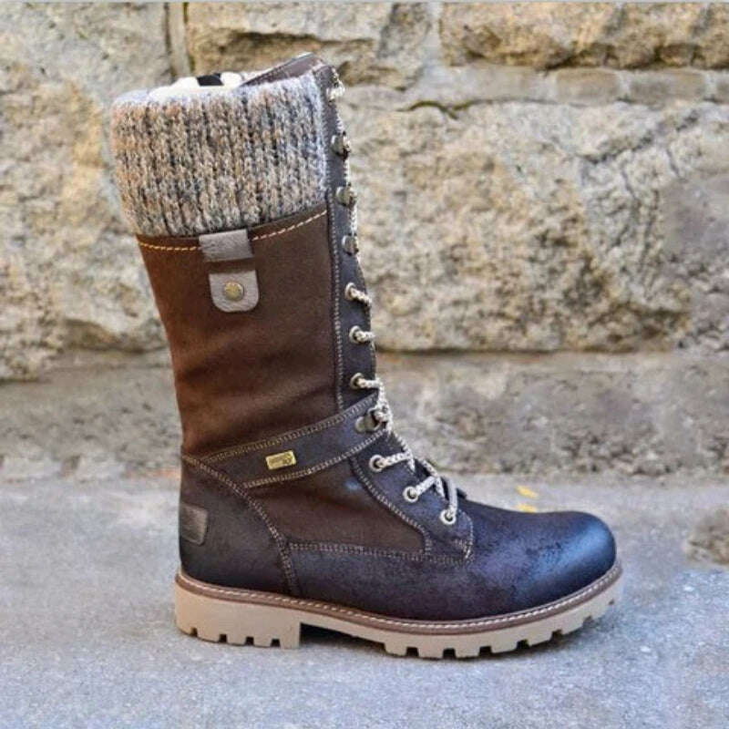 New Women&#39;s Boots Round Toe Low Heel Side Zip Mid Boots Vintage Platform Comfort Vulcanized Shoes Bota Longa Feminina - KIMLUD