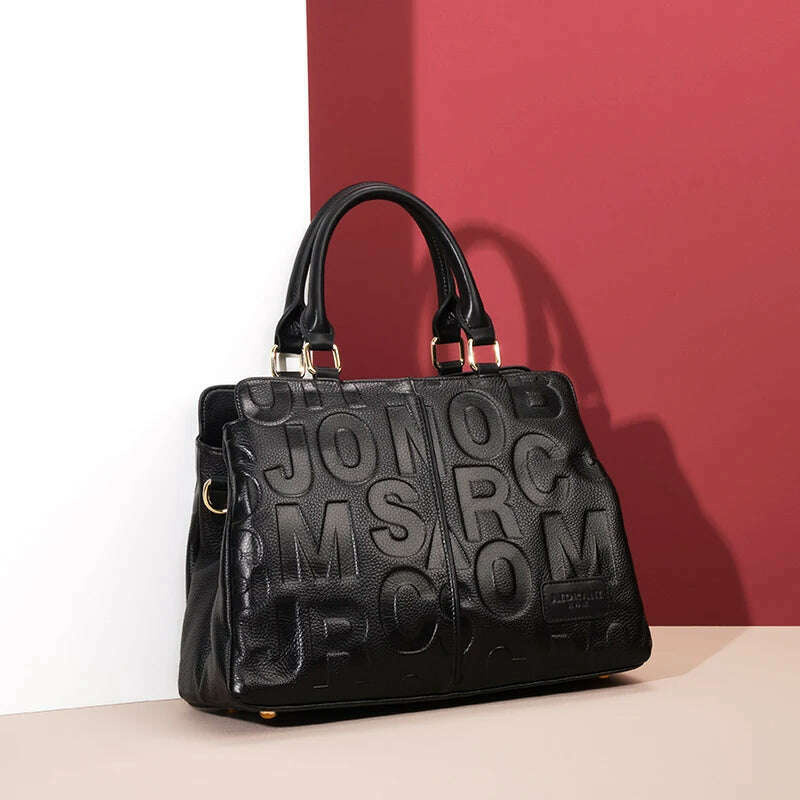 KIMLUD, New Women's Handbag Fashionable Letter Embossed High end Cowhide Crossbody Shoulder Bag, KIMLUD Womens Clothes