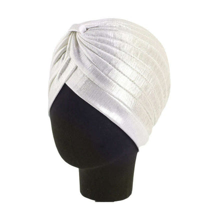 KIMLUD, New Women's Metallic Pleated Knot Turban Hat Retro Ethnic Hat Elastic Head Wrap Shiny Beanies Head Scarf Bonnet Chemo Cap, KIMLUD Womens Clothes