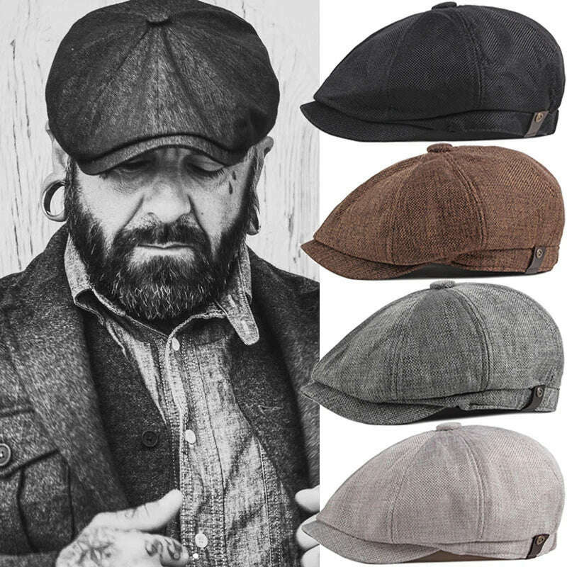 KIMLUD, Newsboy Hat Men Beret Cabbie Driving Hunting Caps Vintage Tweed Peaky Blinders Berets Flat Peaked Cap Street Hats for Men Women, KIMLUD Womens Clothes