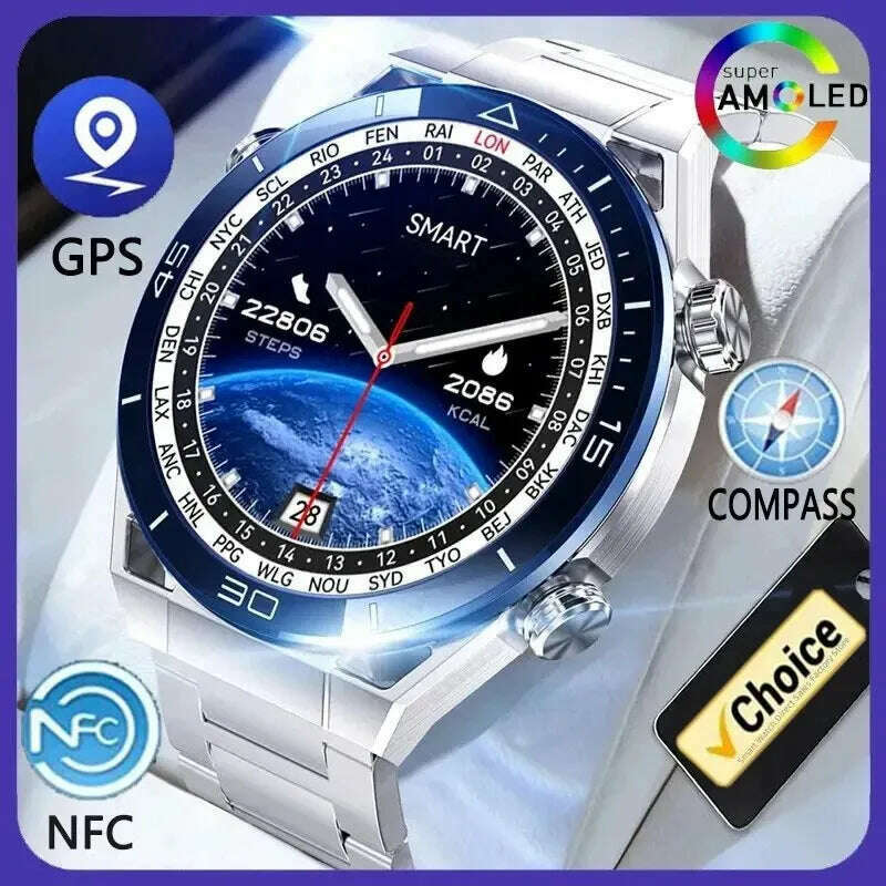 KIMLUD, NFC Smart Watch Men Full Touch Screen Bluetooth Call GPS Track Compass IP68 Heart Rate ECG 1.5 Inch Smartwatch For Apple Samsung, KIMLUD Womens Clothes