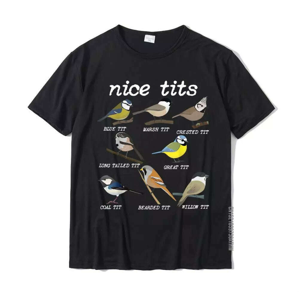 KIMLUD, Nice Tits Funny Bird Watching Funny Tit Birds Birdwatcher T-Shirt Cotton Tops T Shirt Design Special Street T Shirts, Black / M, KIMLUD Womens Clothes