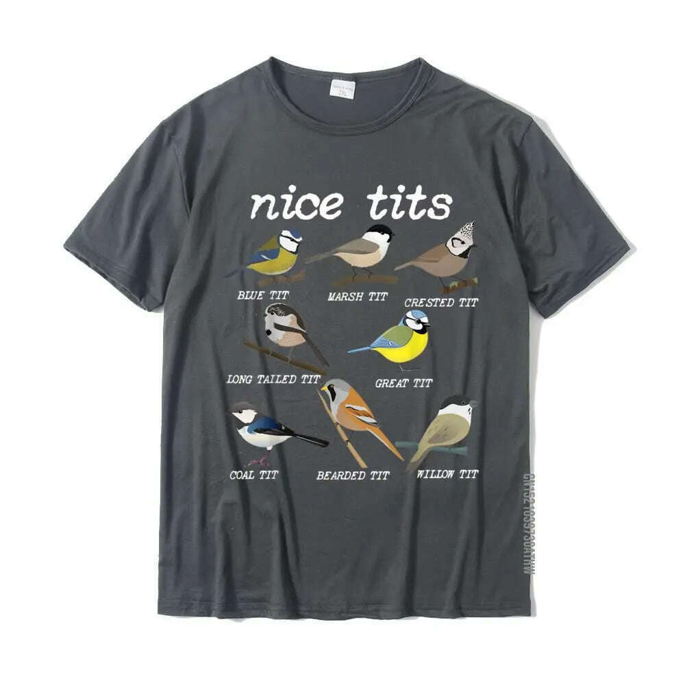 KIMLUD, Nice Tits Funny Bird Watching Funny Tit Birds Birdwatcher T-Shirt Cotton Tops T Shirt Design Special Street T Shirts, Dark Grey / XL, KIMLUD Womens Clothes