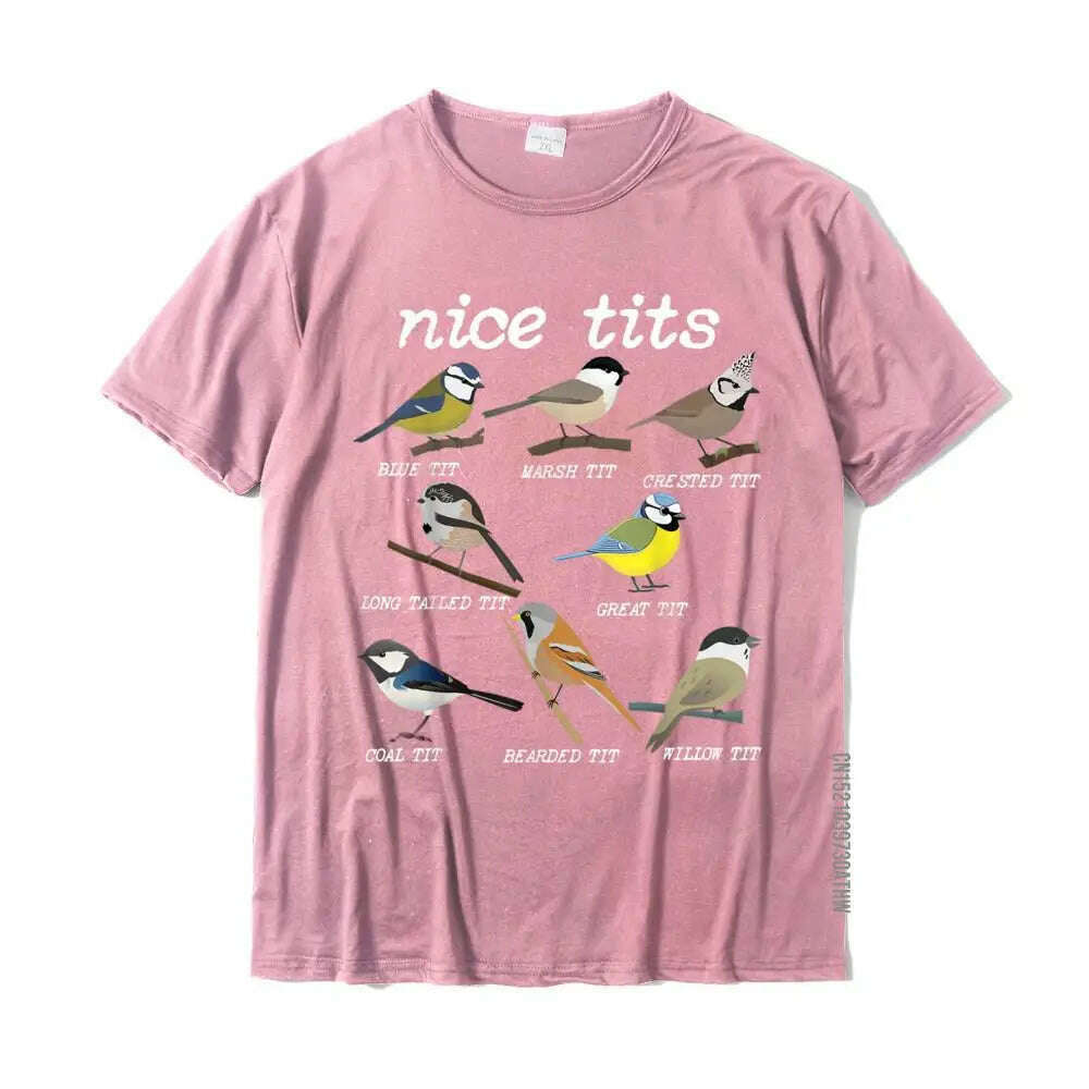 KIMLUD, Nice Tits Funny Bird Watching Funny Tit Birds Birdwatcher T-Shirt Cotton Tops T Shirt Design Special Street T Shirts, Pink / S, KIMLUD Womens Clothes