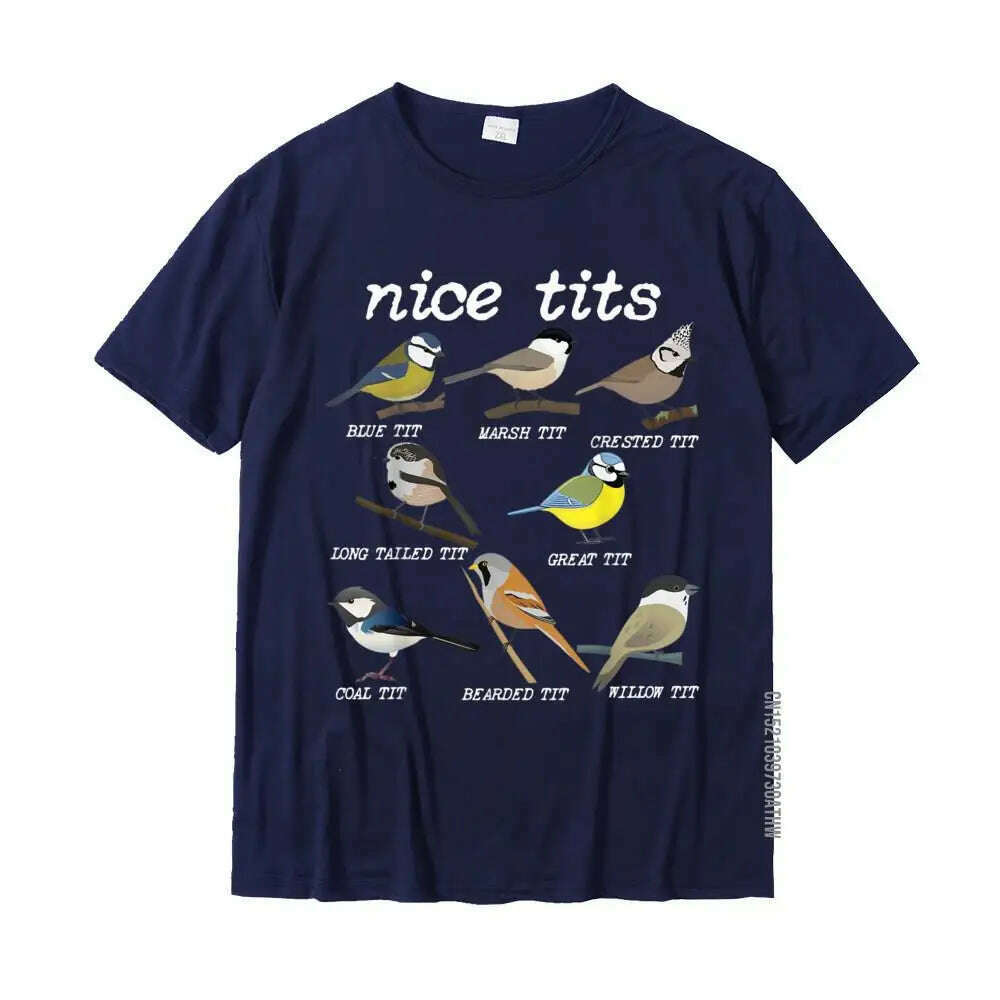 KIMLUD, Nice Tits Funny Bird Watching Funny Tit Birds Birdwatcher T-Shirt Cotton Tops T Shirt Design Special Street T Shirts, Navy Blue / L, KIMLUD Womens Clothes