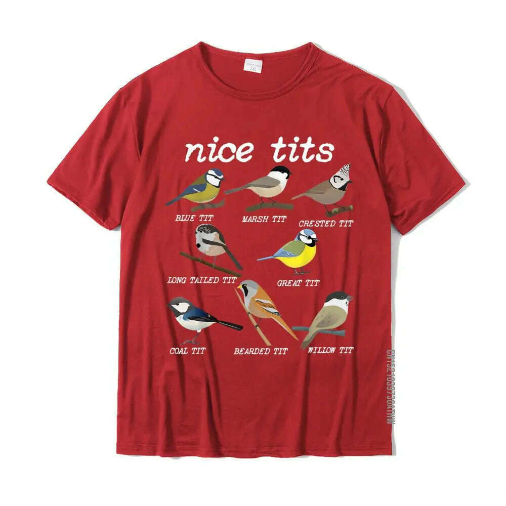 KIMLUD, Nice Tits Funny Bird Watching Funny Tit Birds Birdwatcher T-Shirt Cotton Tops T Shirt Design Special Street T Shirts, Red / XXL, KIMLUD Womens Clothes