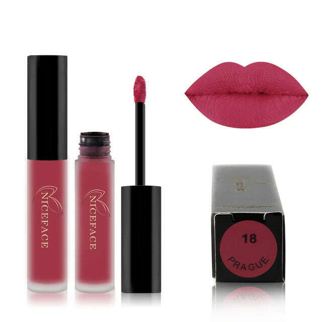 KIMLUD, NICEFACE Nude Matte Liquid Lipsticks Waterproof Long Lasting Lip Gloss Sexy Red Velvet Lip Tint Women Makeup Cosmetics Batom, 18, KIMLUD Womens Clothes