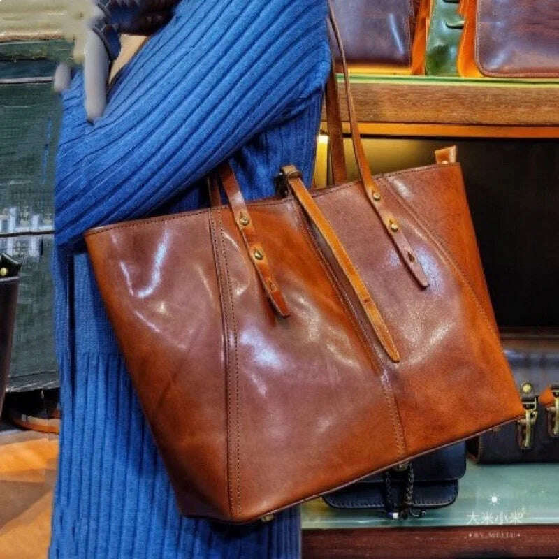 KIMLUD, Niche Design Women Bags Retro Luxury New Genuine Leather Lady Handbags Large Capacity Fashion Tote Bag Portable Shoulder Bags, KIMLUD Women's Clothes