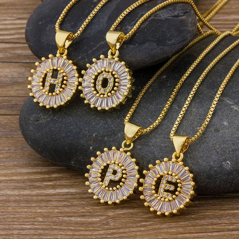 Nidin Hot Sale Women Girls Initial Letter Necklace 26 Letters Charm Family Name Pendant Top Quality Copper Zircon Jewelry Gift - KIMLUD