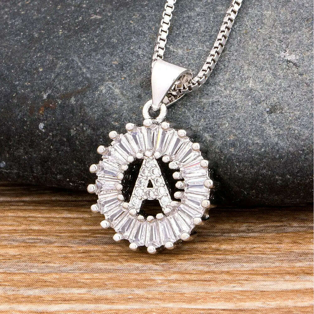 Nidin Hot Sale Women Girls Initial Letter Necklace 26 Letters Charm Family Name Pendant Top Quality Copper Zircon Jewelry Gift - KIMLUD