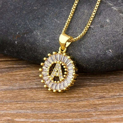 Nidin Hot Sale Women Girls Initial Letter Necklace 26 Letters Charm Family Name Pendant Top Quality Copper Zircon Jewelry Gift - KIMLUD
