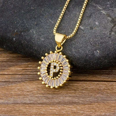 Nidin Hot Sale Women Girls Initial Letter Necklace 26 Letters Charm Family Name Pendant Top Quality Copper Zircon Jewelry Gift - KIMLUD