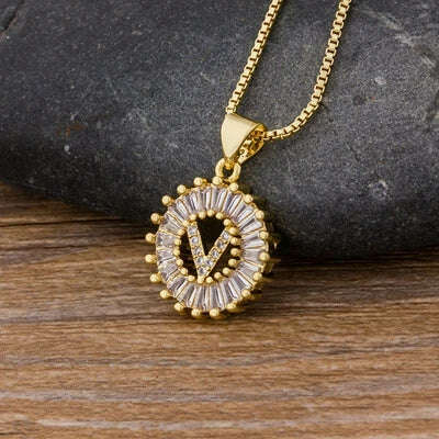 Nidin Hot Sale Women Girls Initial Letter Necklace 26 Letters Charm Family Name Pendant Top Quality Copper Zircon Jewelry Gift - KIMLUD