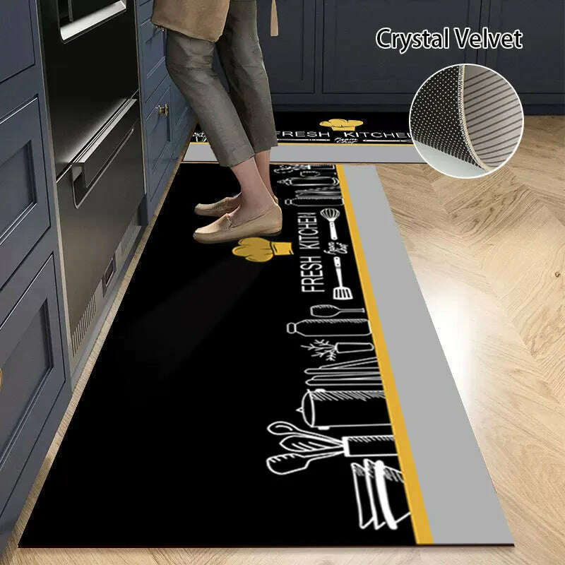 KIMLUD, Non-slip Kitchen Mat Long Rugs Crystal Velvet Carpet for Living Room Absorbent Foot Mats Bedroom Doormat Alfombra 러그 주방매트, Kitchen Mat S20 / XL  50x160cm 1pc, KIMLUD Womens Clothes