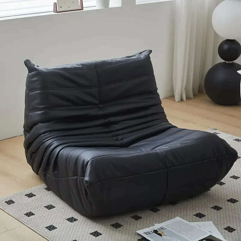 KIMLUD, Nordic Casual Lounging Sofa Recliner Living Room Creative Recliner Suede/Sufiber Leather / 3D Knitting + Sponge, black-leather, KIMLUD APPAREL - Womens Clothes