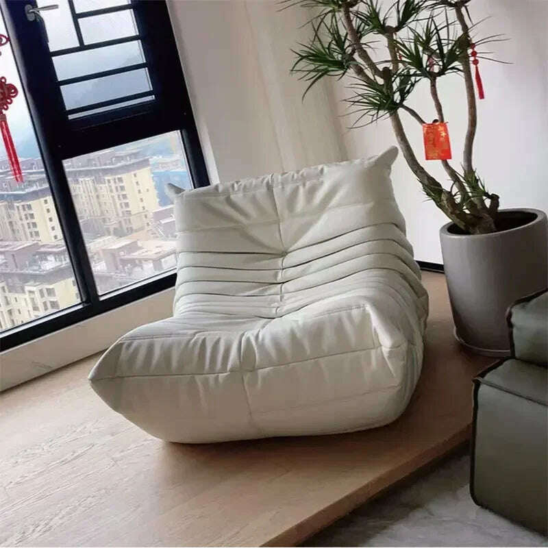 KIMLUD, Nordic Casual Lounging Sofa Recliner Living Room Creative Recliner Suede/Sufiber Leather / 3D Knitting + Sponge, beige-leather, KIMLUD APPAREL - Womens Clothes