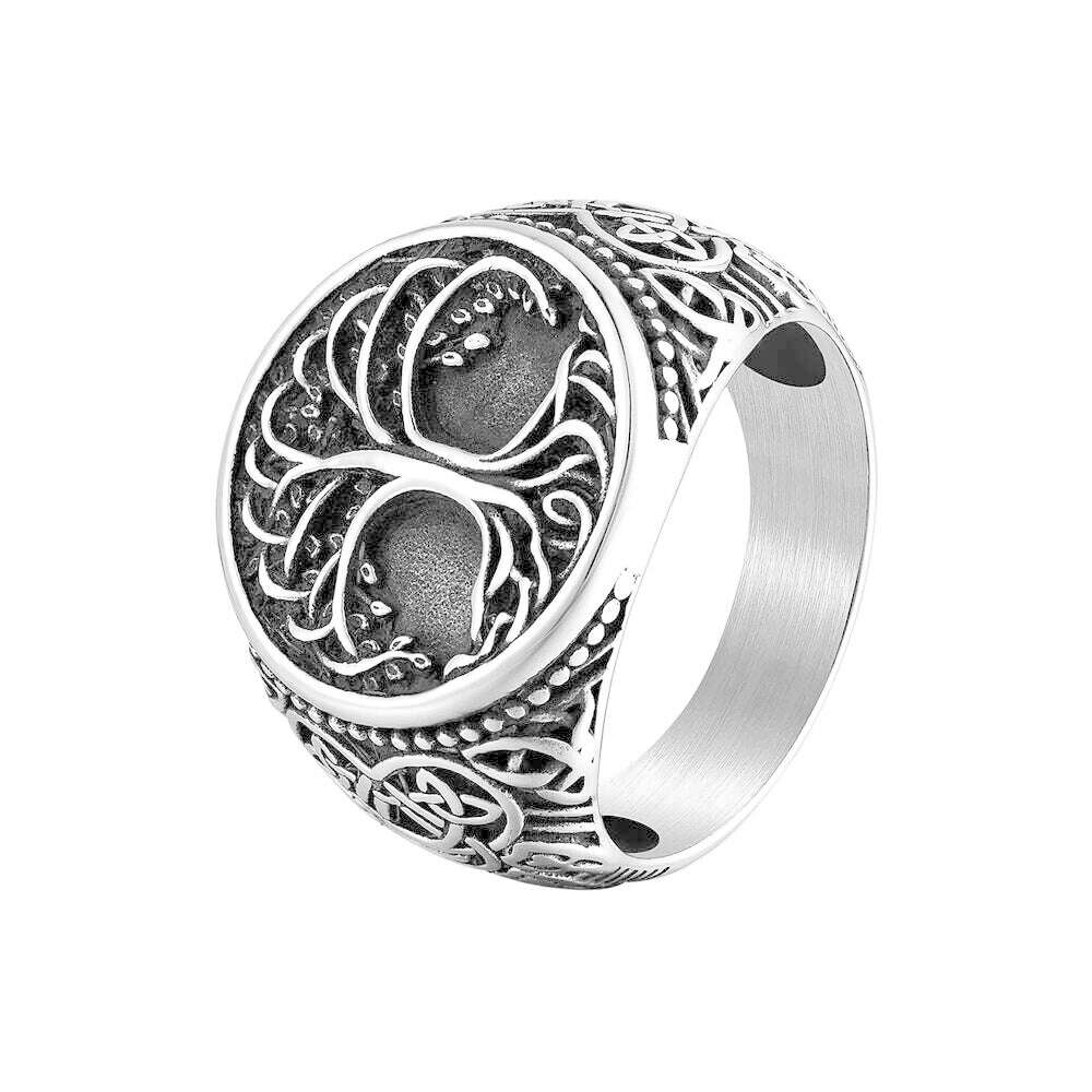 KIMLUD, Nordic Celtics Knotwork Viking Tree of Life Yggdrasil Ring For Men Vintage Stainless Steel Viking Ring Amulet Jewelry Gift, 7 / Maroon / China, KIMLUD Women's Clothes