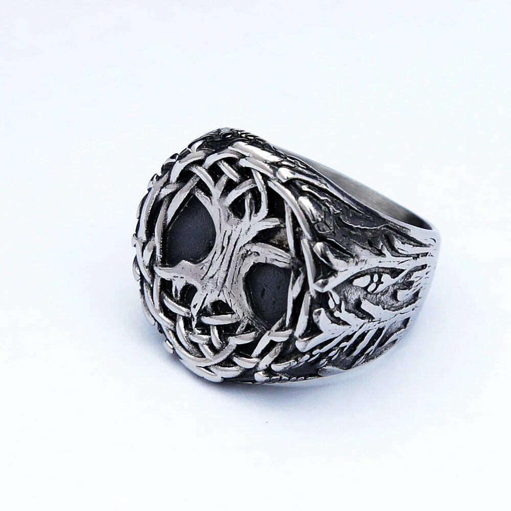KIMLUD, Nordic Celtics Knotwork Viking Tree of Life Yggdrasil Ring For Men Vintage Stainless Steel Viking Ring Amulet Jewelry Gift, 7 / color / China, KIMLUD Women's Clothes