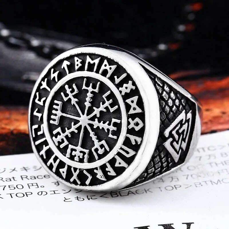 KIMLUD, Nordic Celtics Knotwork Viking Tree of Life Yggdrasil Ring For Men Vintage Stainless Steel Viking Ring Amulet Jewelry Gift, 7 / Pale Pinkish Gray / China, KIMLUD Women's Clothes