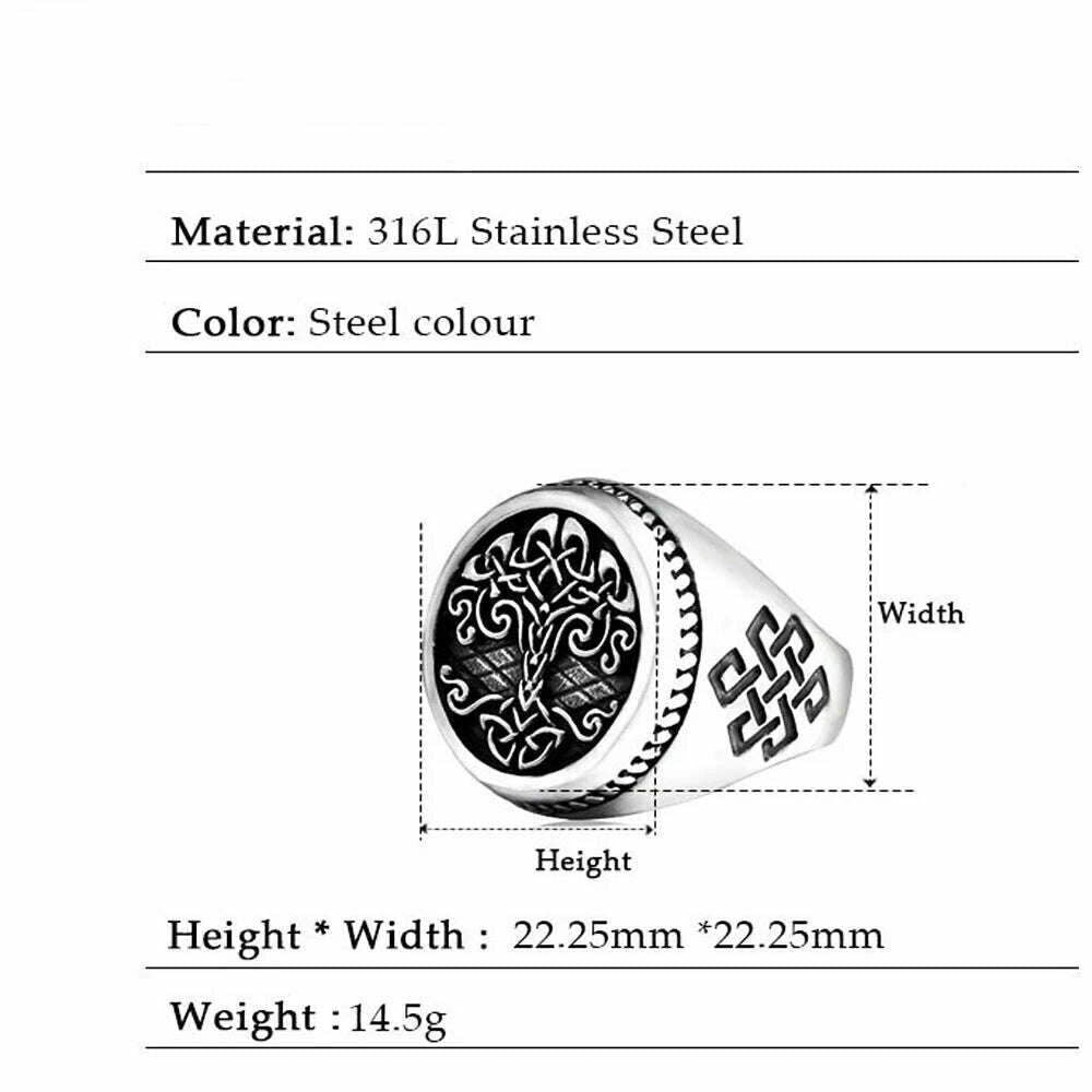 KIMLUD, Nordic Celtics Knotwork Viking Tree of Life Yggdrasil Ring For Men Vintage Stainless Steel Viking Ring Amulet Jewelry Gift, KIMLUD Women's Clothes